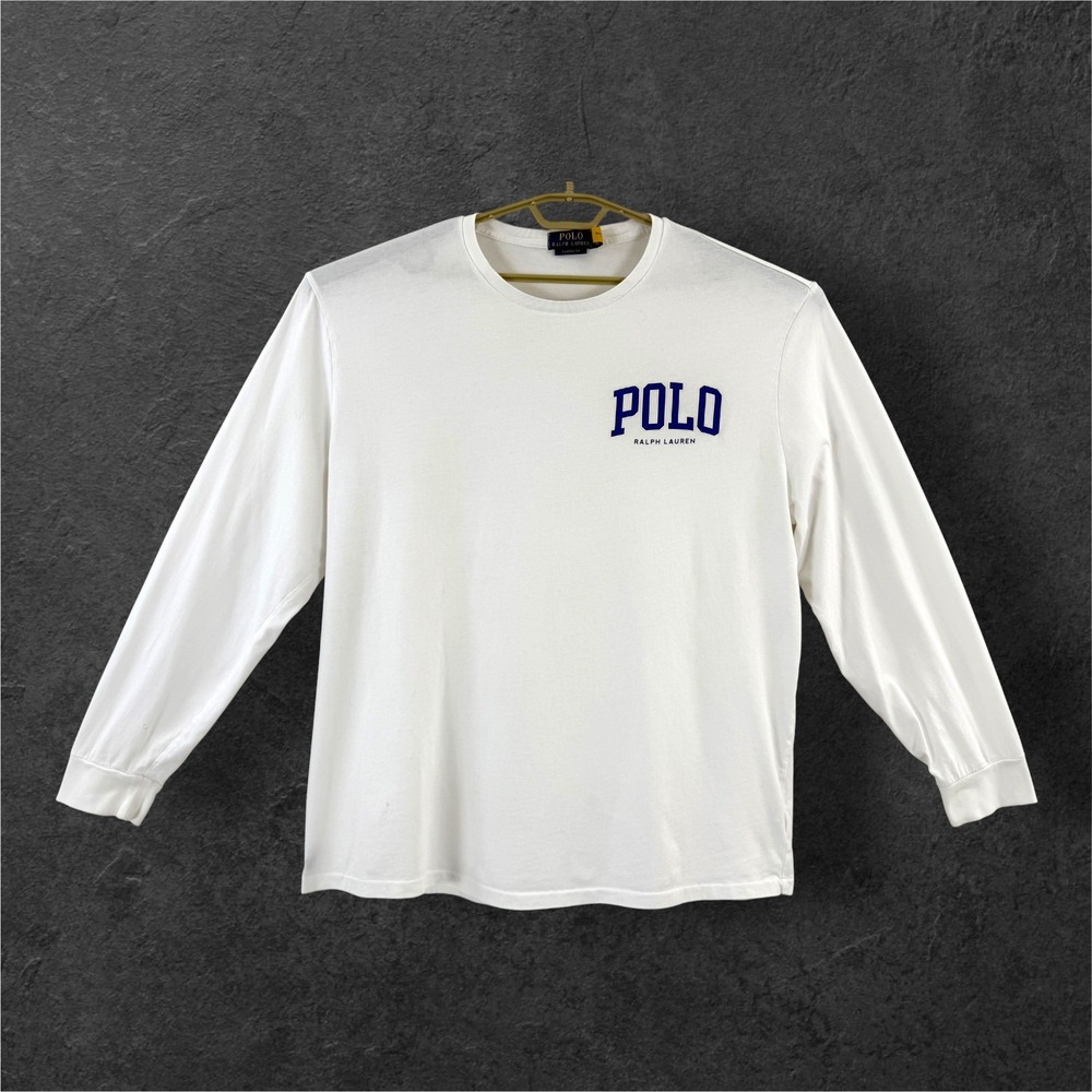 Polo Ralph Lauren Mens XL White Long Sleeve Graphic T-Shirt Classic Fit Spellout